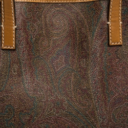 Pre Owned Etro Brown/Mustard Paisley Print Coated Canvas and Leather Tote