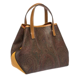 Pre Owned Etro Brown/Mustard Paisley Print Coated Canvas and Leather Tote