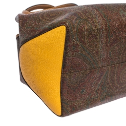 Pre Owned Etro Brown/Mustard Paisley Print Coated Canvas and Leather Tote