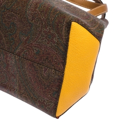 Pre Owned Etro Brown/Mustard Paisley Print Coated Canvas and Leather Tote
