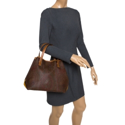 Pre Owned Etro Brown/Mustard Paisley Print Coated Canvas and Leather Tote