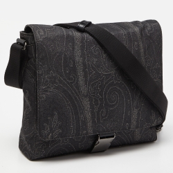 Pre Owned Etro Grey Paisley Nylon and Leather Flap Messenger Bag
