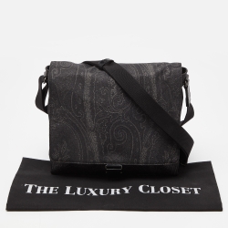 Pre Owned Etro Grey Paisley Nylon and Leather Flap Messenger Bag