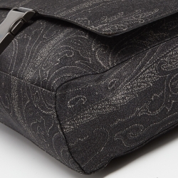 Pre Owned Etro Grey Paisley Nylon and Leather Flap Messenger Bag