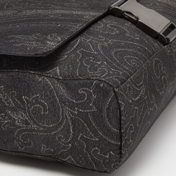 Pre Owned Etro Grey Paisley Nylon and Leather Flap Messenger Bag