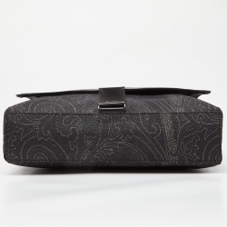 Pre Owned Etro Grey Paisley Nylon and Leather Flap Messenger Bag