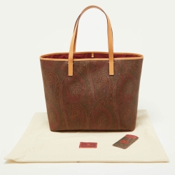 Pre Owned Etro Brown Paisley Printed Coated Canvas and Leather Shopper Tote