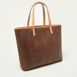 Pre Owned Etro Brown Paisley Printed Coated Canvas and Leather Shopper Tote