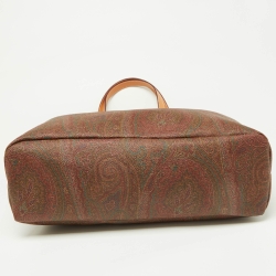 Pre Owned Etro Brown Paisley Printed Coated Canvas and Leather Shopper Tote