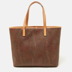 Brown Paisley Printed Coated Canvas And Leather Shopper