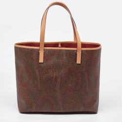 Pre Owned Etro Brown Paisley Printed Coated Canvas and Leather Shopper Tote