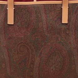 Pre Owned Etro Brown Paisley Printed Coated Canvas and Leather Shopper Tote