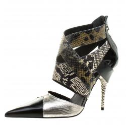 Etro Multicolor Snakeskin/Lizard and Patent Pointed Toe Strappy Sandals Size 39