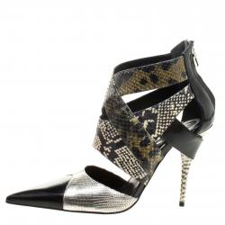 Etro Multicolor Snakeskin/Lizard and Patent Pointed Toe Strappy Sandals Size 39