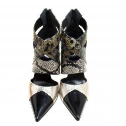 Etro Multicolor Snakeskin/Lizard and Patent Pointed Toe Strappy Sandals Size 39