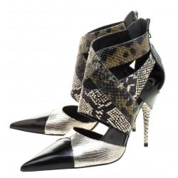 Etro Multicolor Snakeskin/Lizard and Patent Pointed Toe Strappy Sandals Size 39