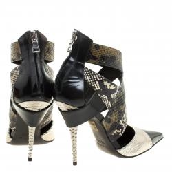 Etro Multicolor Snakeskin/Lizard and Patent Pointed Toe Strappy Sandals Size 39