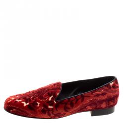 Pre Owned Etro Red Printed Velvet Loafers Size 40