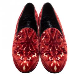 Pre Owned Etro Red Printed Velvet Loafers Size 40