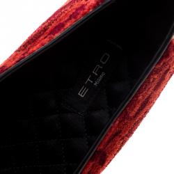 Pre Owned Etro Red Printed Velvet Loafers Size 40
