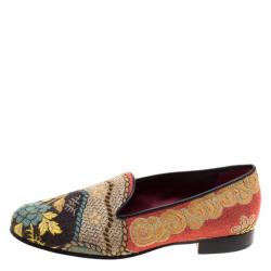 Etro Multicolor Printed Fabric Loafers Size 36
