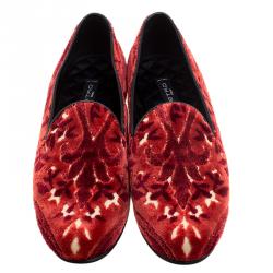 Pre Owned Etro Red Printed Velvet Loafers Size 38