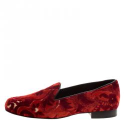 Etro Red Brocade Velvet Smoking Slippers Size 39