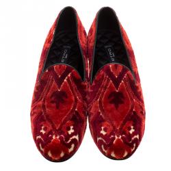 Etro Red Brocade Velvet Smoking Slippers Size 39
