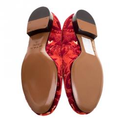 Etro Red Brocade Velvet Smoking Slippers Size 39