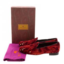 Etro Red Brocade Velvet Smoking Slippers Size 39