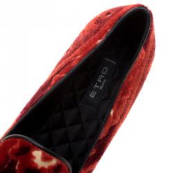 Pre Owned Etro Red Brocade Velvet Smoking Slippers Size 38