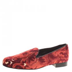 Etro Red Brocade Velvet Smoking Slippers Size 39