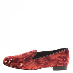 Etro Red Brocade Velvet Smoking Slippers Size 39