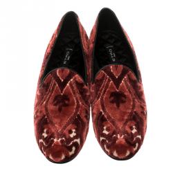 Etro Red Brocade Velvet Smoking Slippers Size 39