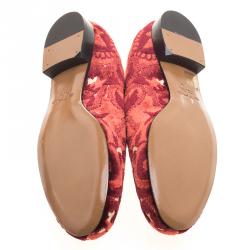 Etro Red Brocade Velvet Smoking Slippers Size 39