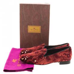 Etro Red Brocade Velvet Smoking Slippers Size 39