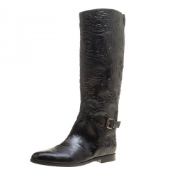 Pre Owned Etro Black Paisley Embossed Leather Knee High Boots Size 41