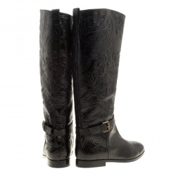 Pre Owned Etro Black Paisley Embossed Leather Knee High Boots Size 41
