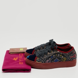Pre Owned Etro Multicolor Embroidered Fabric and Velvet Low Top Sneakers Size 36