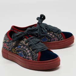 Pre Owned Etro Multicolor Embroidered Fabric and Velvet Low Top Sneakers Size 36