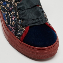 Pre Owned Etro Multicolor Embroidered Fabric and Velvet Low Top Sneakers Size 36