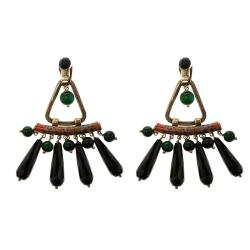 Pre Owned Etro Multi color Pendant Drop Gold Tone Long Clip-on Earrings