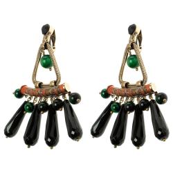 Pre Owned Etro Multi color Pendant Drop Gold Tone Long Clip-on Earrings