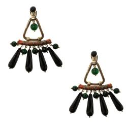 Pre Owned Etro Multi color Pendant Drop Gold Tone Long Clip-on Earrings