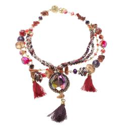 Pre Owned Etro Multicolor Beads Crystal Gold Tone Multi-layer Tassel Necklace 