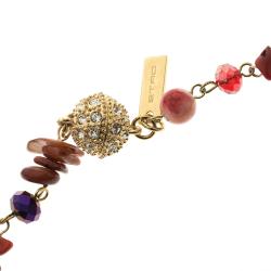 Pre Owned Etro Multicolor Beads Crystal Gold Tone Multi-layer Tassel Necklace 