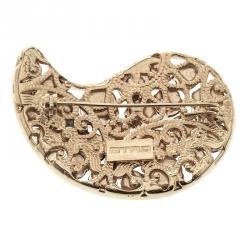 Pre Owned Etro Paisley Crystal Gold Tone Brooch