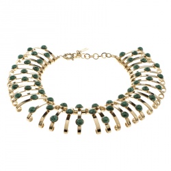 Pre Owned Etro Green Cabochon Gold Tone Binder Choker Necklace