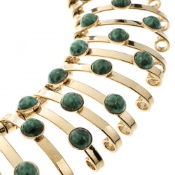 Pre Owned Etro Green Cabochon Gold Tone Binder Choker Necklace
