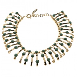 Pre Owned Etro Green Cabochon Gold Tone Binder Choker Necklace